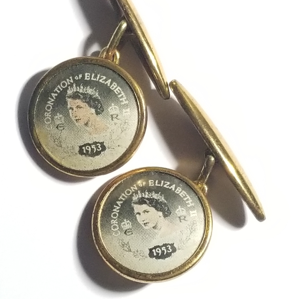 Vintage Queen Elizabeth II cufflinks 1953 Coronation Royal commemorative